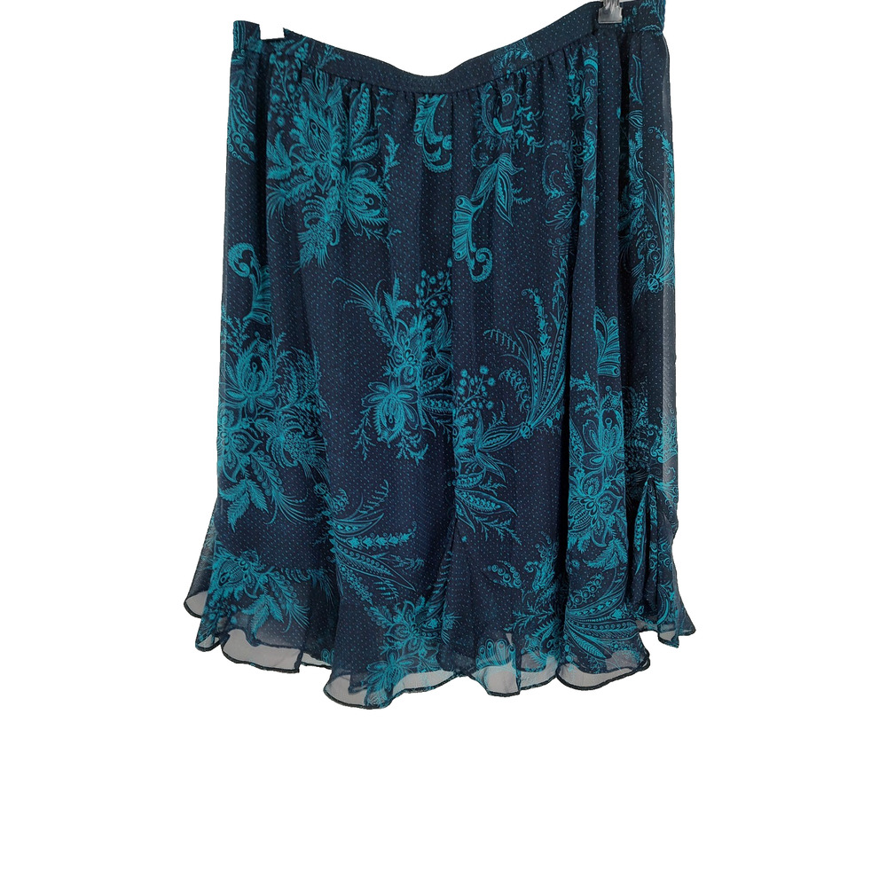 Susan Graver Woman's Blue Paisley A line Skirt Size Large Elastic Waist Lined